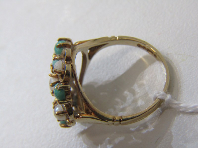 9ct YELLOW GOLD TURQUOISE & PEARL STYLE CLUSTER RING, size N - Image 3 of 3