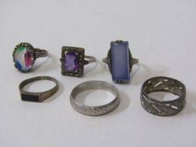 SELECTION OF 6 SILVER RINGS, including stone set
