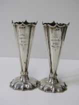 WALKER & HALL, pair of presentation silver posy vases, 13cm height