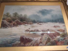 HENRY B. WIMBUSH, signed watercolour "Mountain Misty Riverscape", 57cm x 79cm