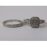 9ct WHITE GOLD DIAMOND ETERNITY & ENGAGEMENT RING SET, bright well matched brilliant cut diamonds,
