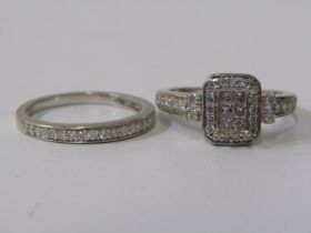 9ct WHITE GOLD DIAMOND ETERNITY & ENGAGEMENT RING SET, bright well matched brilliant cut diamonds,