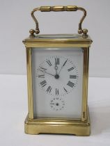 REPEATER CARRIAGE CLOCK, with unusual second hand feature and secondary alarm dial, coiled bar