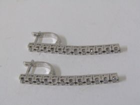 PAIR OF 18ct WHITE GOLD DIAMOND SET FLEXIBLE BAR EARRINGS, bright well matched brilliant cut