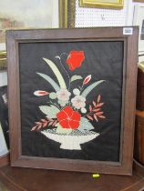 ANTIQUE SILKWORK TAPESTRY, Still Life of Flowers in a Basket, 45cm x 38cm