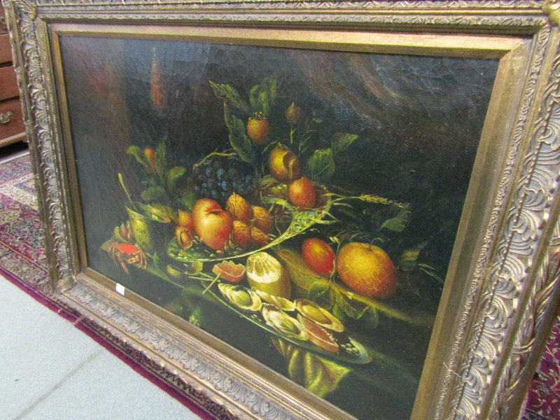 CONTEMPORARY STILL LIFE, oil on board still life, fruit, crab and bowl in the 18th century style - Image 3 of 4