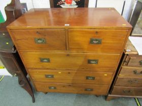 CAMPAIGN CHEST, 19th century 2-section straight fronted campaign chest, brass flush handles, 91cm