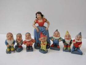 DISNEY, set of Snow White and Seven Dwarves painted plaster set, maximum height 18cm