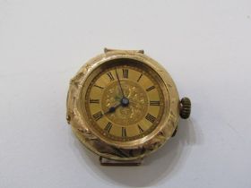 EARLY GOLD CASED WRIST WATCH, 14ct gold cased wrist watch, in foliate decorated case, 19.6 grams