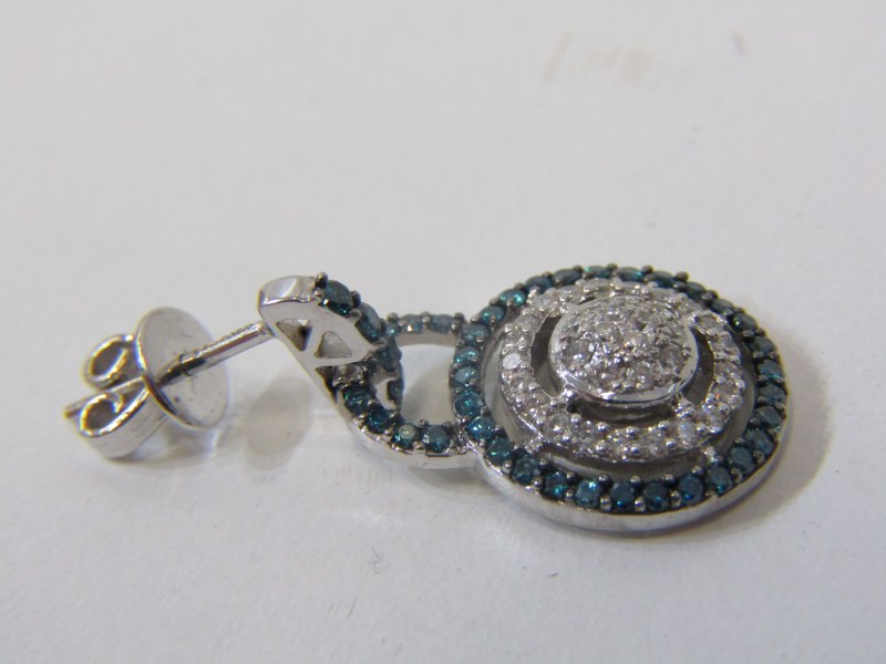 PAIR OF 14ct BLUE & WHITE DIAMOND DROP EARRINGS, total diamond weight approx. 2 carat - Image 2 of 3