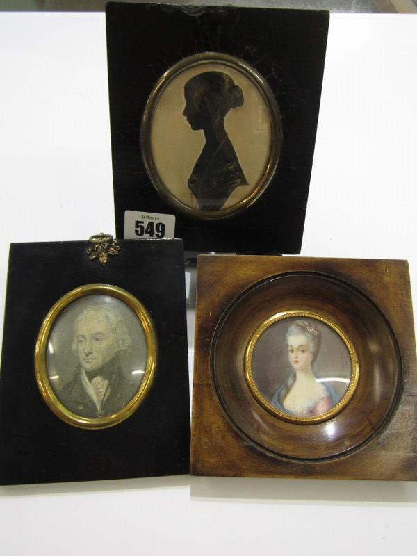 SILHOUETTE, antique gilt heightened silhouette of young lady in period frame, also Nelson engraved