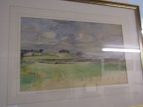 JANET MACDONALD AITKEN, signed watercolour, "Plowlands", various labels to reverse, 25cm x 40cm