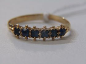 YELLOW METAL, TESTS HIGH CARAT, possibly 18ct gold blue stone set ring, size O