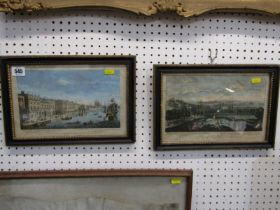 PAIR OF GEORGIAN HAND COLOURED LONDON ENGRAVINGS "Custom House", "View of London from One Tree Hill"