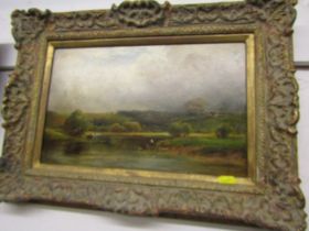 GEORGE TURNER, signed oil on board "On the Trent", 21cm x 34cm