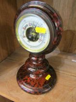 SERPENTINE, ribbed serpentine circular based table top barometer, 26cm height