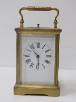 REPEATER CARRIAGE CLOCK, a brass cased and bevelled glass carriage clock, coil bar strike with plain