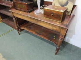 19th CENTURY MAHOGANY WASH STAND, shelf base with tapering baluster legs, 122cm width