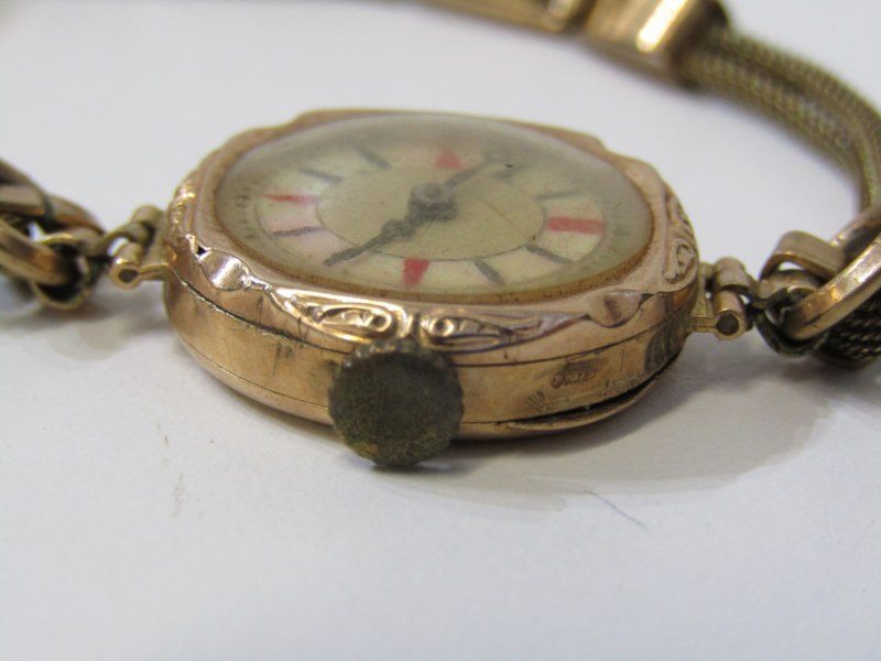 9ct GOLD CASED LADY'S WRIST WATCH on rolled gold bracelet, 13 grams overall - Image 3 of 3