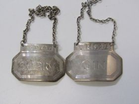 MODERN SILVER DECANTER LABELS, Gin & Sherry, Birmingham HM's, 33.8grms