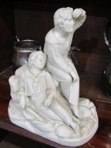 19th CENTURY PARIAN GROUP, after Copeland "The Shipwrecked Sailors", 32cm height