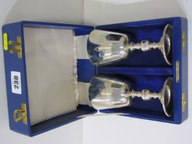 PAIR OF LIMITED EDITION CASED SILVER COMMEMORATIVE GOBLETS, (672-1972), 317 grams