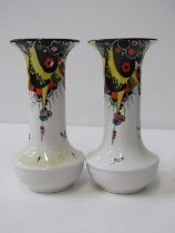 SHELLEY, pair of Art Deco floral design spill vases, 13cm height