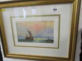 D SHORT, oil on board, "Sailing Vessel at Anchor", 13cm x 23cm signed to left hand bottom corner