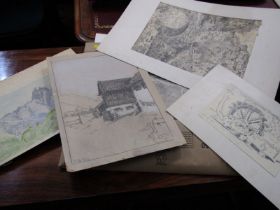 HANS VON HEIDER folio of 6 unframed pencil drawings, mainly of European landscape, dated between