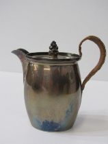 CONTINENTAL SILVER LIDDED OVAL BODIED MILK JUG, with split cane handle, 249 grams inclusive, 12cm