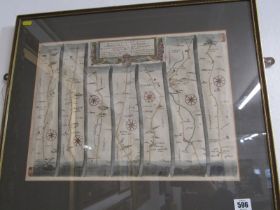17TH CENTURY ROAD MAP by JOHN OGILBY "Road from Carlisle to Berwick upon Tweed", 33cm x 45cm