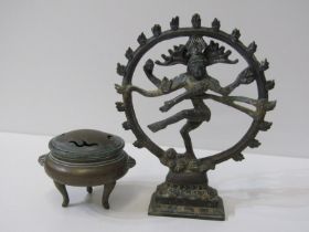 EASTERN METALWARE, bronze figure of dancing Shiva Nataraja 22cm height; also Chinese bronze tripod