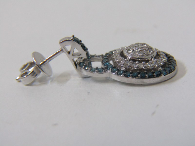 PAIR OF 14ct BLUE & WHITE DIAMOND DROP EARRINGS, total diamond weight approx. 2 carat - Image 3 of 3