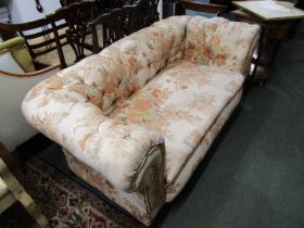 CHESTERFIELD, floral button back Chesterfield with drop end