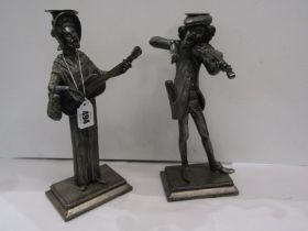 SCULPTURE, a pair of pewter figures of musician candlesticks by Reed and Barton, models 285 & 280,