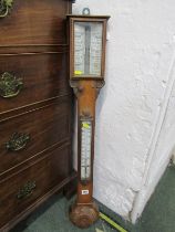 19TH CENTURY STICK BAROMETER, in a carved foliate frame, 100cm length