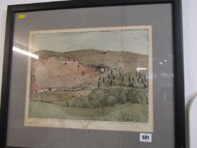 LIMITED EDITION ETCHING, indistinctly signed etching, "Landscape", 28cm x 36cm