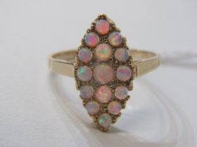 9ct YELLOW GOLD OPAL NAVETTE STYLE RING, size M/N