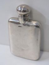 SILVER CURVED BODY FLASK, assay marks rubbed, 127 grams