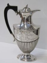 GEORGIAN DESIGN SILVER, OVAL FLUTED BODY COFFEE POT, presentation inscription, Chester 1914, 720