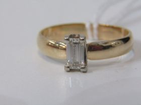 14ct YELLOW GOLD EMERALD CUT DIAMOND SOLITAIRE RING, approx. 0.5 carat, size T