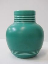 IN THE STYLE OF KEITH MURRAY design green glazed globular 14cm vase