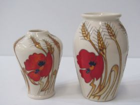 MOORCROFT, 2 graduated "Harvest Poppy" design vases, maximum height 14cm