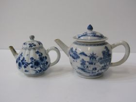 ORIENTAL CERAMICS, 18th century Chinese globular teapot decorated with underglaze blue riverscape (