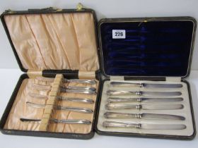 SILVER CUTLERY, 2 cased sets of 6 silver handled tea knives