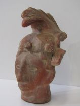 PRE-COLUMBIAN SCULPTURED HEAD, in terracotta, 25cm height