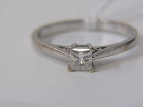 18ct WHITE GOLD DIAMOND SOLITAIRE RING, princess cut diamond, stamped 0.33 carat, good colour and