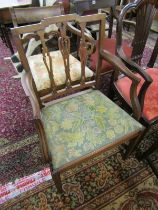 SHERATON MAHOGANY CARVER CHAIR; together with Regency mahogany bar back scroll armchair