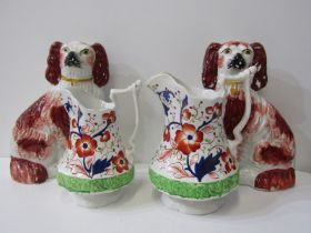 ANTIQUE WELSH POTTERY, 2 graduated Swansea Cambrian "Gaudy" jugs; also pair of mid-19th century