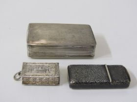 SILVER RIBBED BODY RECTANGULAR SNUFF BOX; also silver niello 2 section snuff box, together with